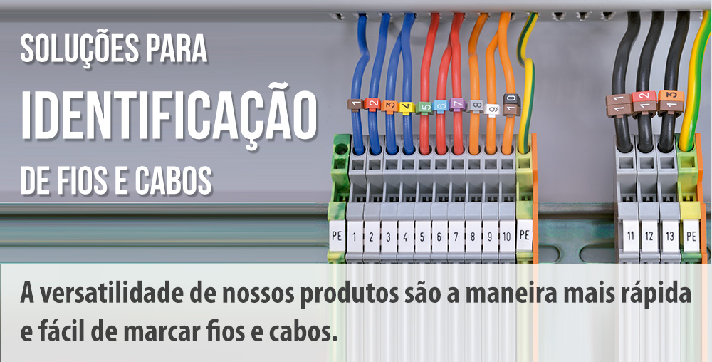 Identificação e marcadores para fios e cabos